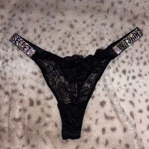 Victoria's Secret Black Lace Thong with Rhinestones